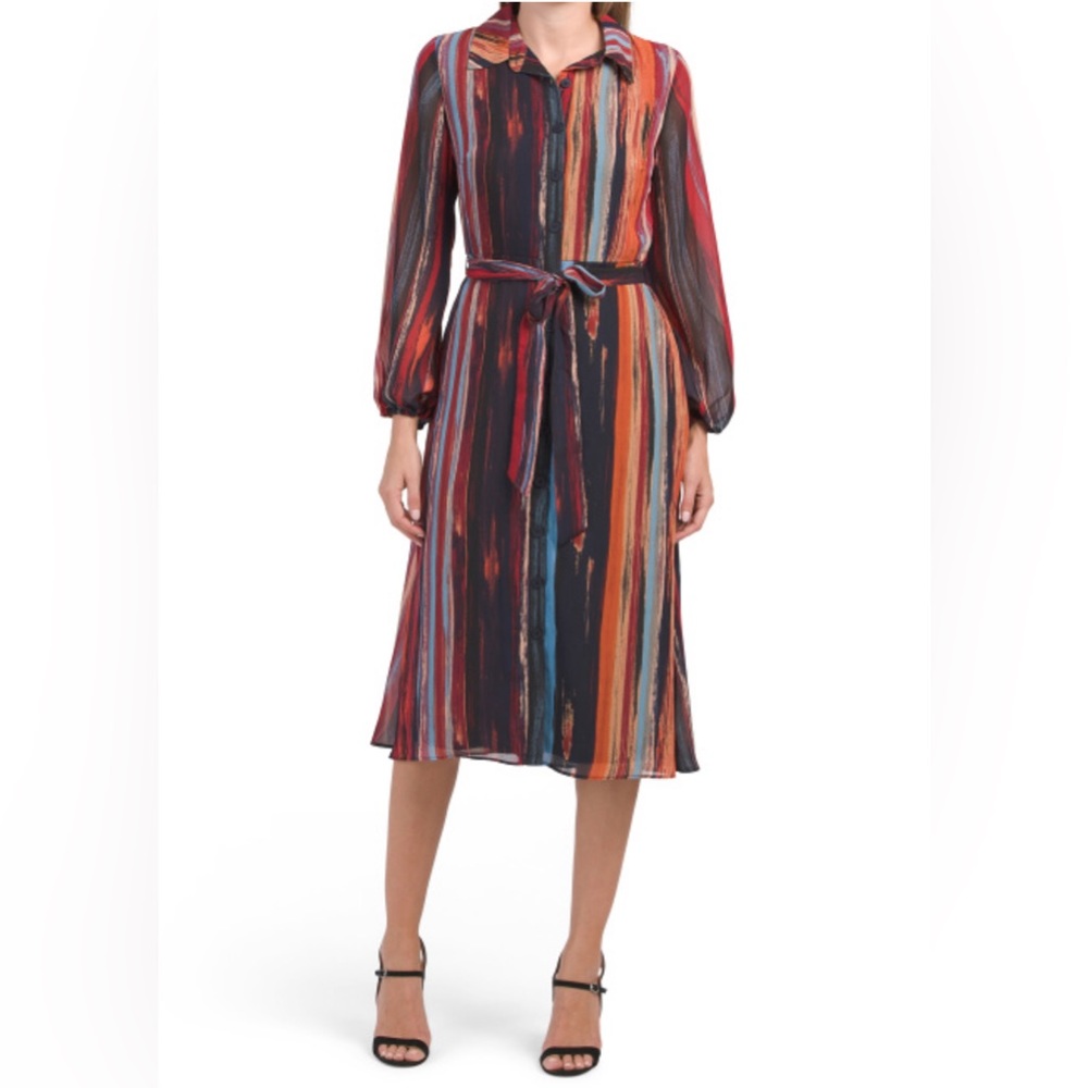 Donna Ricco Paint Striped Midi Dress NWT